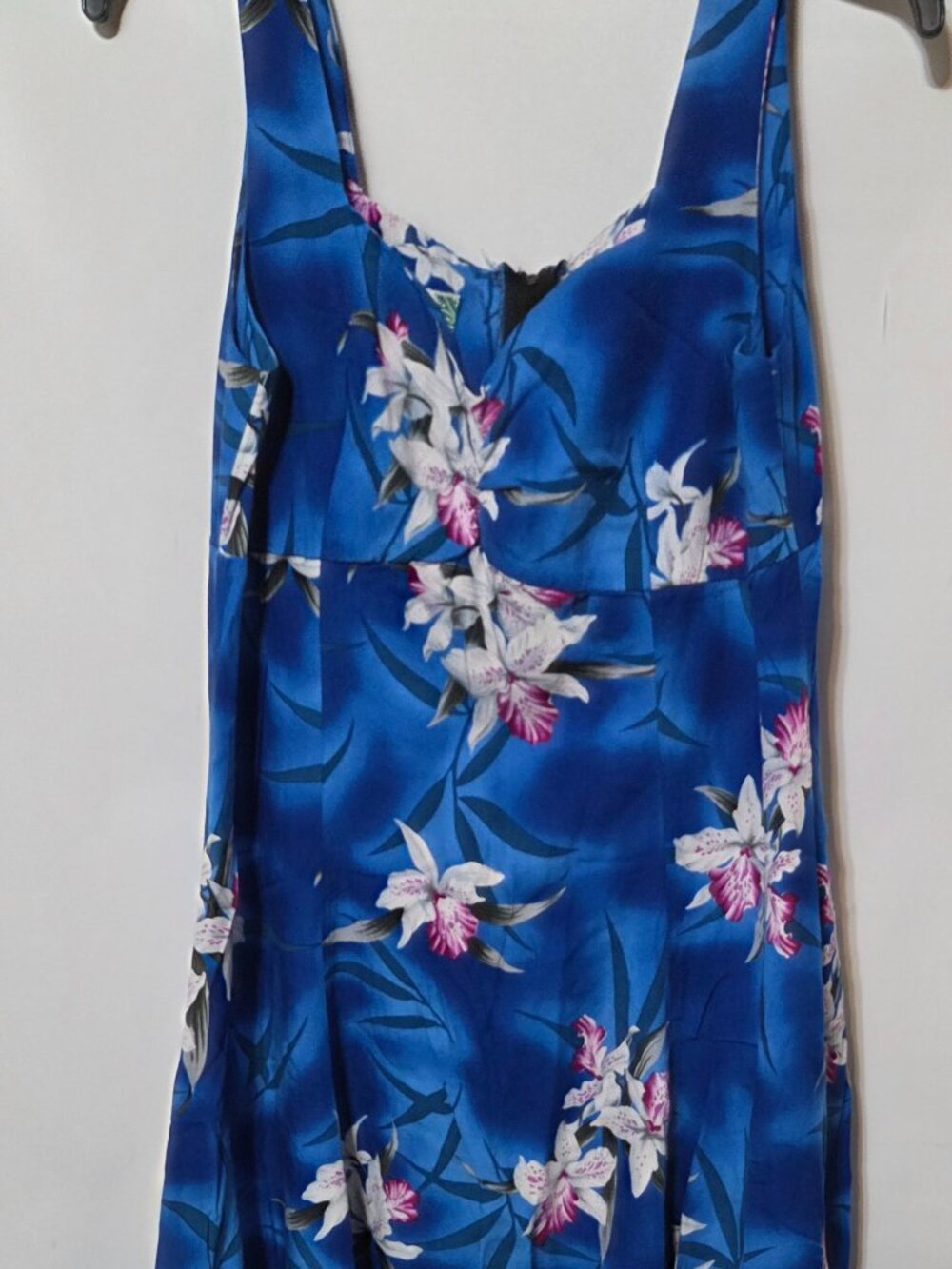 Two Palms Blue Floral Hawaiian Dress Rayon Made in Hawaii SIZE Large